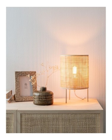 Lampe cannage en bambou et métal doré