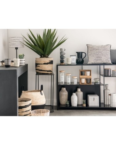 Tasses en grès noir et blanc motifs graphiques (x4) support en métal noir