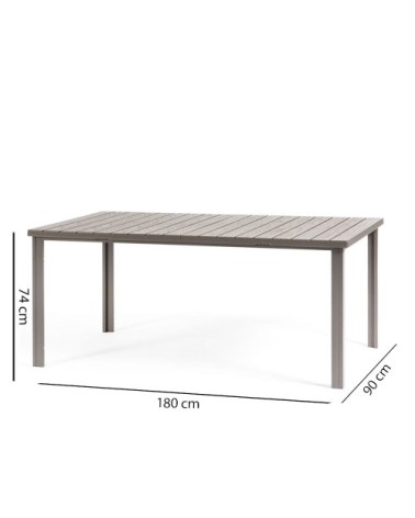 Ensemble table rectangulaire 180x90 cm et 6 chaises en résine taupe
