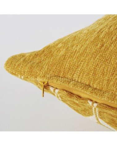 Coussin en velours tissé jacquard motifs graphiques jaune moutarde 40x60, OEKO-TEX®
