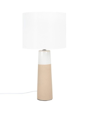 Lampe en céramique marron et abat-jour en coton blanc