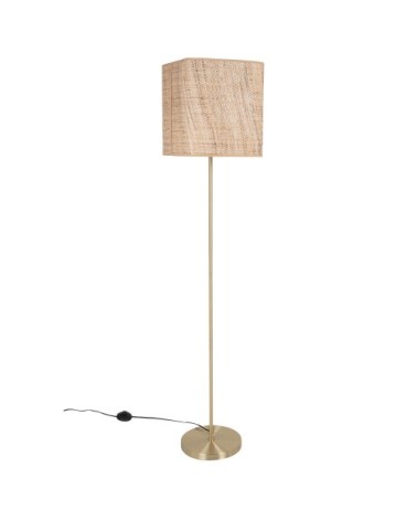 Lampadaire en métal doré et raphia beige H154