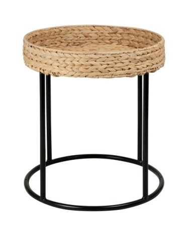 Bout de canapé en jacinthe d'eau et métal