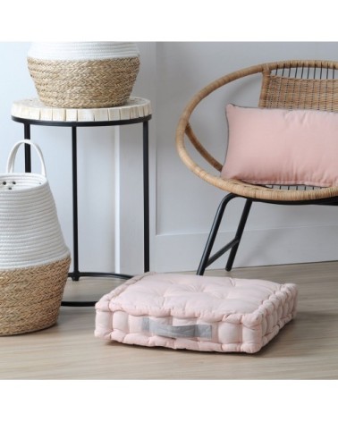 Coussin de sol bicolore coton poudre/souris 45 x 45