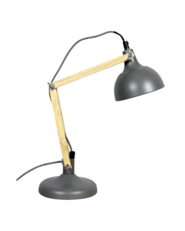 Lampe de table grise mat et bois