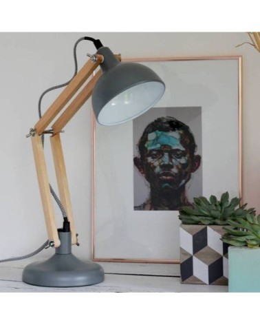 Lampe de table grise mat et bois