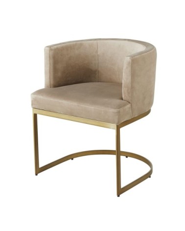 Fauteuil en velours taupe pieds en métal coloris laiton