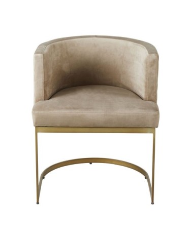 Fauteuil en velours taupe pieds en métal coloris laiton