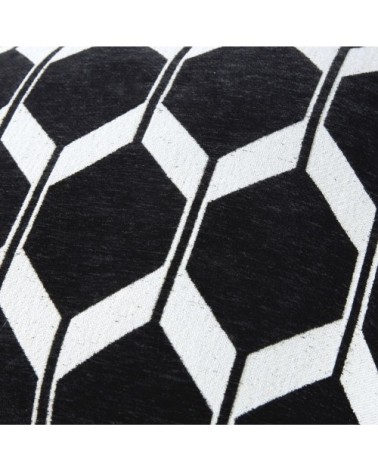 Coussin en velours tissé jacquard motifs graphiques noirs et écrus 45x45, OEKO-TEX®