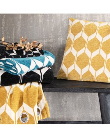 Coussin en velours tissé jacquard motifs graphiques noirs et écrus 45x45, OEKO-TEX®