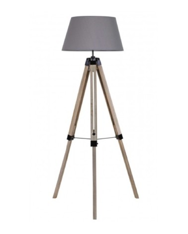 Lampadaire trépied bois abat-jour gris foncé H144cm