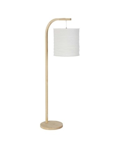 Lampadaire en bois d'ailante beige et abat-jour en tissu blanc H169