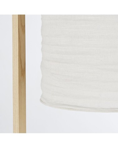 Lampadaire en bois d'ailante beige et abat-jour en tissu blanc H169