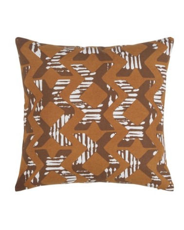 Coussin en coton caramel imprimé écru 45x45