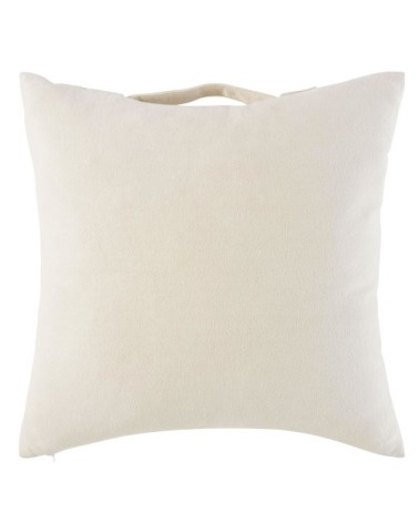 Coussin en coton beige imprimé carte du monde et cuir 45x45