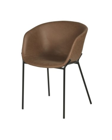 Chaise en polyuréthane marron et métal noir