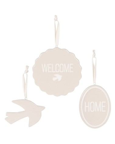 Déco murales en céramique gravée taupe et écrue (x3) D13