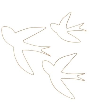 Déco murales hirondelles en métal filaire doré (x3) 26x26