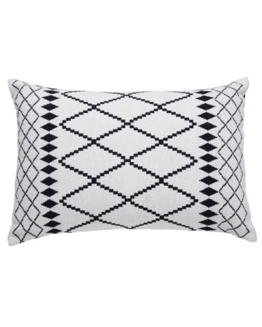 Coussin en coton tissé jacquard blanc motifs noirs 40x60