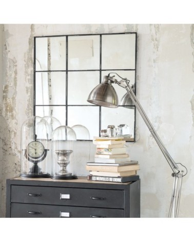 Miroir fenêtre industriel en métal noir 90x90