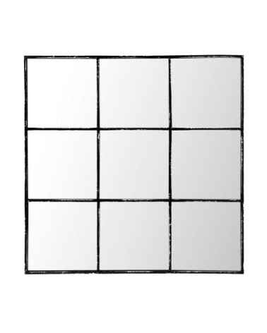 Miroir fenêtre industriel en métal noir 90x90