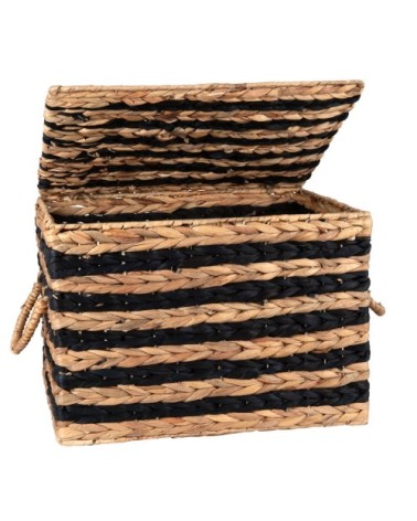 Malle rayée en jacinthe d'eau noire et beige