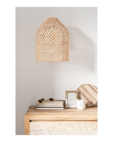 Suspension en rotin beige et métal