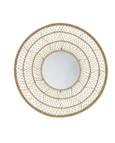 Miroir rond en métal et papier tressé beige D110