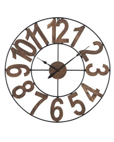 Horloge en métal noir et bois de manguier marron D120