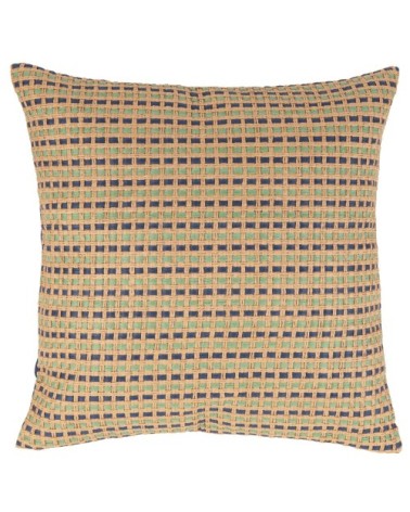 Housse de coussin en coton et papier tissé bleu, beige et vert 40x40