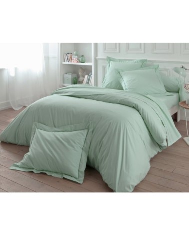 Housse de couette 200x200 en percale de coton vert céladon