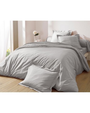 Housse de couette 200x200 en percale de coton  gris brume