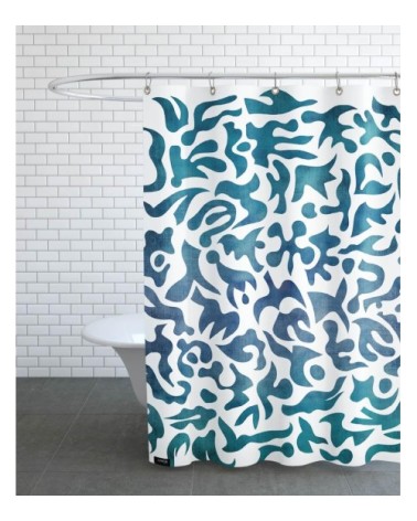 Rideau de douche en polyester en blanc & bleu 150x200