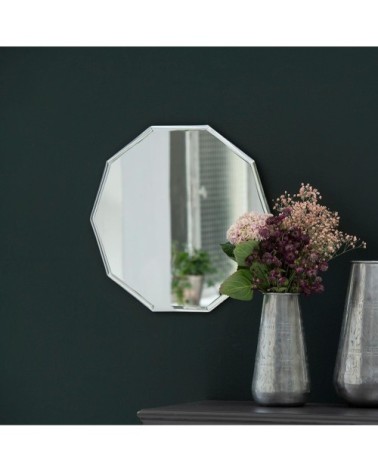 Miroir décagonal contour biseauté blanc 44x47