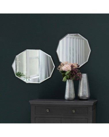 Miroir décagonal contour biseauté blanc 44x47