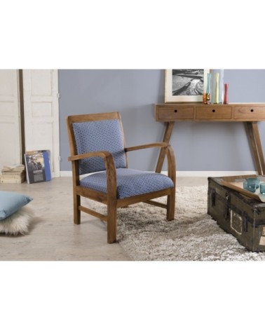 Fauteuil en teck tissu bleu