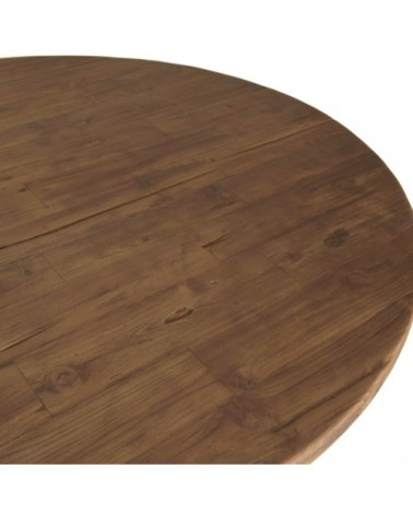 Table basse coque 2 plateaux en teck recyclé métal blanc D120