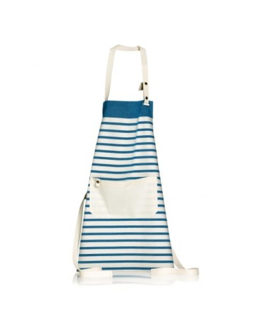 Tablier de cuisine  en coton ivoire/bleu 72 x 75