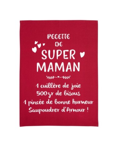 Torchon message super maman en coton rouge 50 x 70