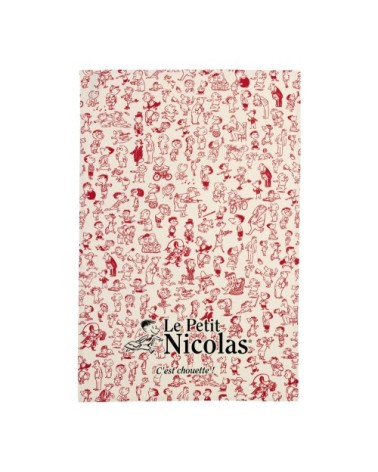 Torchon le petit nicolas personnages en coton écru 48 x 72