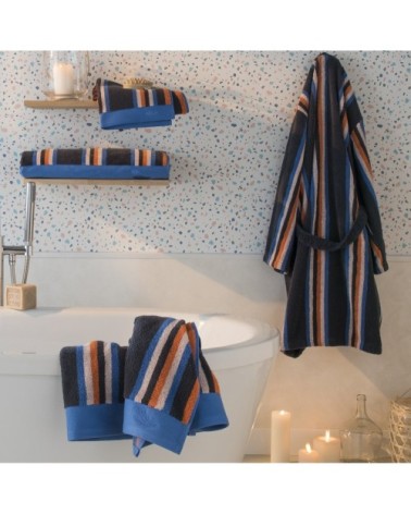 Drap de douche coton 70x140 cm bleu foncé rayé