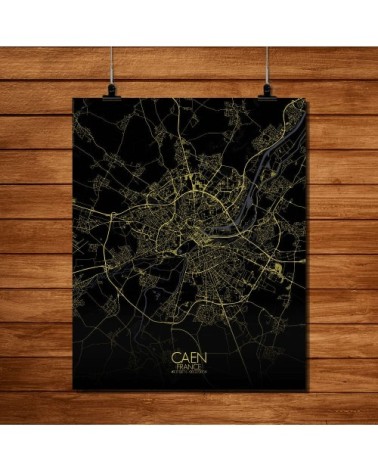Affiche Caen Carte Nuit 40x50