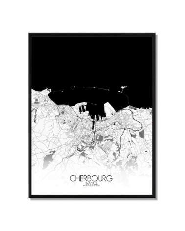 Affiche Cherbourg Carte N&B 40x50