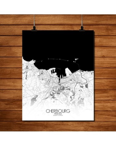 Affiche Cherbourg Carte N&B 40x50