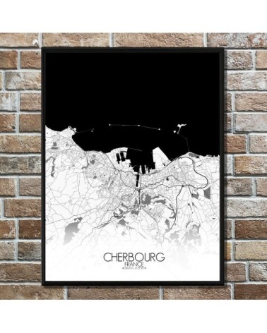 Affiche Cherbourg Carte N&B 40x50
