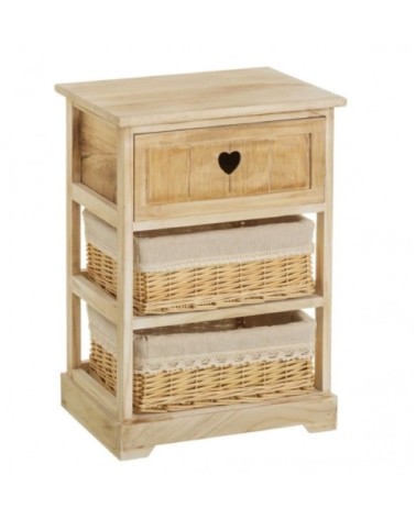 Table de chevet en bois 1 tiroir et 2 paniers H58cm