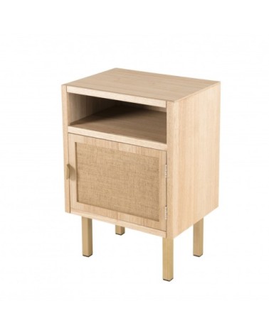 Chevet 1 niche 1 porte toile de jute pieds métal doré