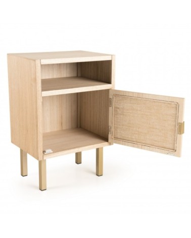 Chevet 1 niche 1 porte toile de jute pieds métal doré