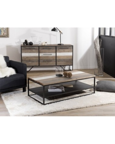 Table basse avec tablette en acacia et métal L120