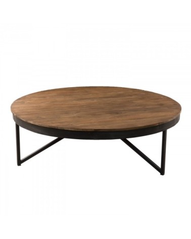 Table basse ronde en teck recyclé pieds métal D110